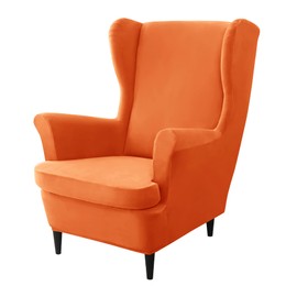 CONRUSER Stretch Wingback Chair Covers, 2 Piece Wing Chair Slipcovers Soft Velvet Armchair Covers with Elastic Bottom for Living Room Bedroom (Orange)
