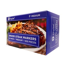 KingSeal 500 Count 3.5 Inch Natural Birch Wood Steak Markers, Heat Stamped, Medium, Eco-Friendly, Bulk Pack - 500 Per Box
