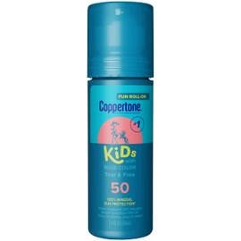 Coppertone Kids Roll On Sunscreen Lotion SPF 50, Tear Free Kids Sunscreen with Blue Color and Zinc Oxide Sun Protection, 2.5 Fl Oz Tube