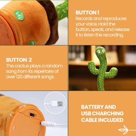 MAGIC SELECT Dancing Cactus + Sensory Toy, Talking Plush Toy, Dancing Toy Mimics Your Voice with 120 Songs, Gifts for Kids