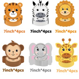 24 Platos en Forma de Cabeza de Animal - 4 unids x5 (Mono, Tigre, León, Elefante, Cebra) para Fiestas Infantiles con Temática de Zoológico