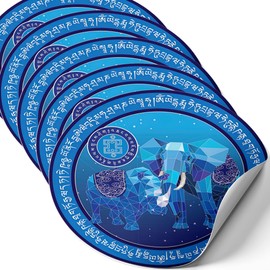 Feng Shui Amulet Sticker with Blue Rhino and Elephant, Feng Shui Symbol of Burglary Prevention, Set of 5 Pieces Decorative Stickers, 4.3 Inch Diameter