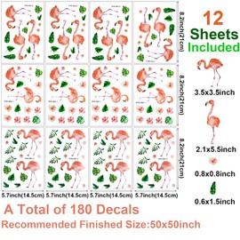 Maydahui Flamingo Wall Decals Flower Green Plants Leaves Wall Sticker(50x50 Inch) Peel Stick Removable Pastoral Style Art Mural Decor for Kids Bedroom Living Room Nursery