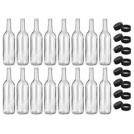 North Mountain Supply 750ml Clear Glass Bordeaux Wine Bottle Flat-Bottomed Screw-Top Finish - with 28mm Black Plastic Lids - Case of 16 - Fits 3 Gallons of Wine