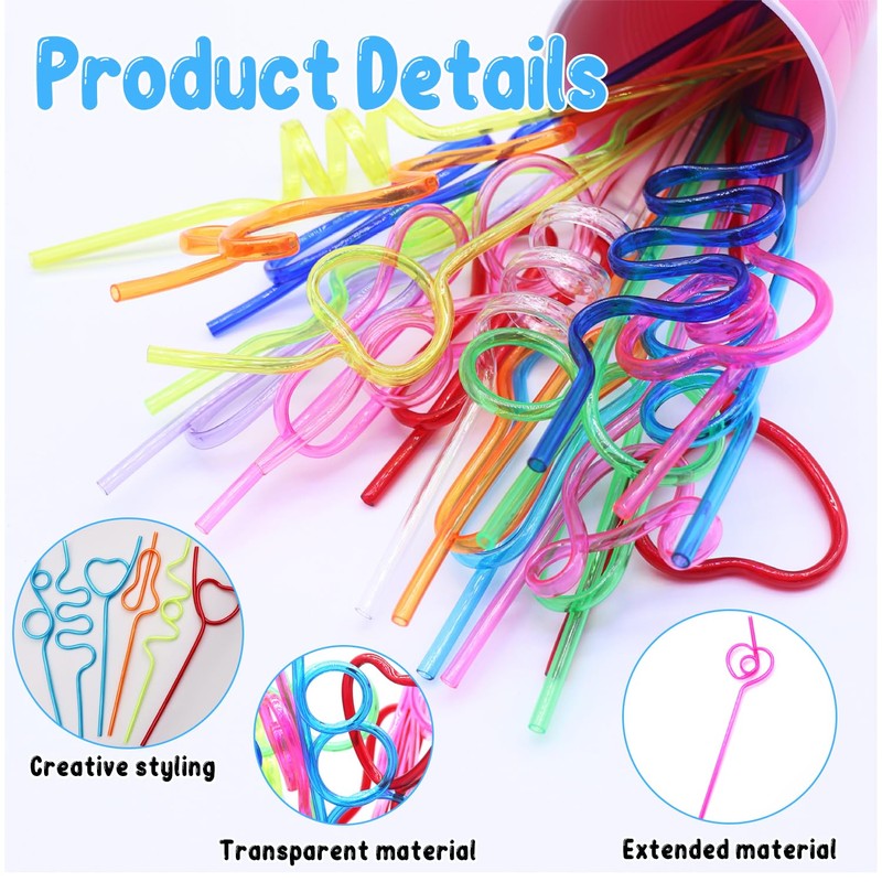 12 Pcs Colorful Curly Straws - Reusable Party Straws for