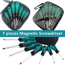 7pcs Screwdriver Set- Heavy Duty Chrome Vanadium Steel Made, Magnetic Screwdriver with 3 Flat & 4 Cross Head, Durable Hand Tools in Case