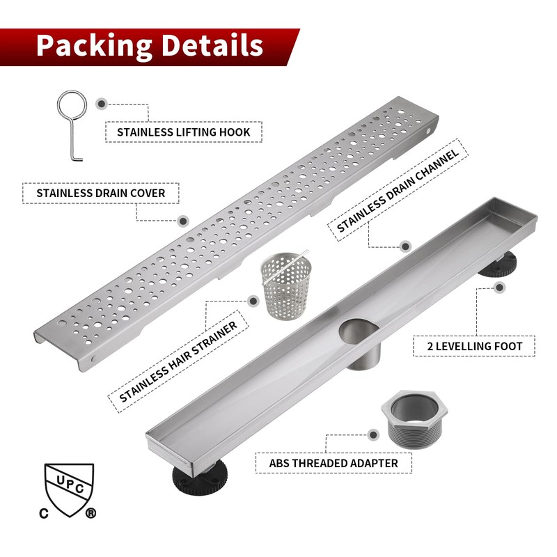 Sharp-tec 32 inch Linear Shower Drain, Brushed Rectangular Floor Drain,