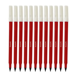 LUXSIN Single Colour Felt Tip Pens, RED, Fine Point, Pack of 12, Ideal for Write Draw Sketch Mark, Perfect for School Home Nursery Use, iZOFAX Black Ball Pen