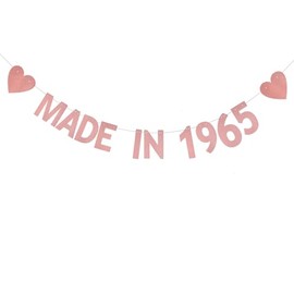 XIAOLUOLY Rose Gold Glitter Banner,Pre-Strung,Funny 60th Birthday/Anniversary Party Decorations Bunting Sign Backdrops,Made In 1965