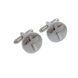 MRCUFF Cross Round Raised Pair Cufflinks in a Presentation Gift Box & Polishing Cloth