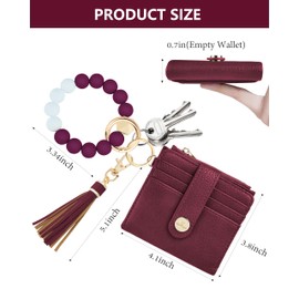 Sunpour Small Wristlet Wallets for Women Keychain Wristlet Wallet RFID Blocking Key Chain Wallet With Zipper Coin Pocket,2 Id Window, Burgundy, small, Small Wallet