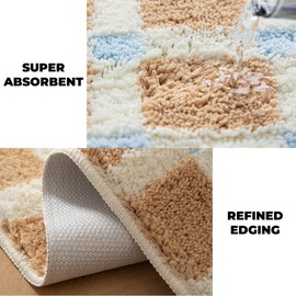 GIB Brown and White Striped Bathroom Rug 47" x 16", Extra Soft Absorbent Non-Slip Washable Plush Fluffy Shaggy Microfiber Bath Mat, Aesthetic Runner Rug for Bedroom