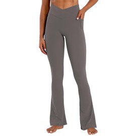 Sunzel Hidden Butt Lifting Scrunch Flare Leggings for Women with Pockets No Front Seam Tummy Control Mini Flared Yoga Pants 32" Inseam Charcoal Gray Medium