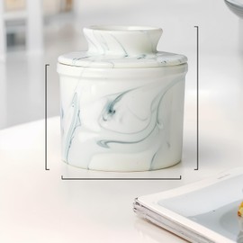 Marble French Butter Storage Container for Kitchen Porcelain Butter Keeper Ceramic Butter Dish with Lid Butter Crock for Counter French Butter Keeper for Countertop (White and Black)