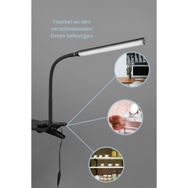 lightling Nella LED Clamp Light, Sensor Dimmer, On/Off Touch Function, Flexibly Adjustable, IP20 Indoor, Width 35 cm, Height 38 cm, Matte Black