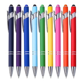 HALOMNNI 9 Pack Ballpoint Pens 2-in-1 Retractable Ballpoint Pen with Stylus Tip, Metal Stylus Pens for Touch Screens, 1.0 mm Black Ink