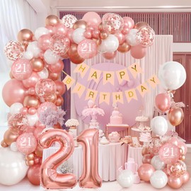 Sllyfo 100pcs 21st Birthday Decorations, Balloons 18/12/10/5 Inches, Birthday Banner, Party Supplies