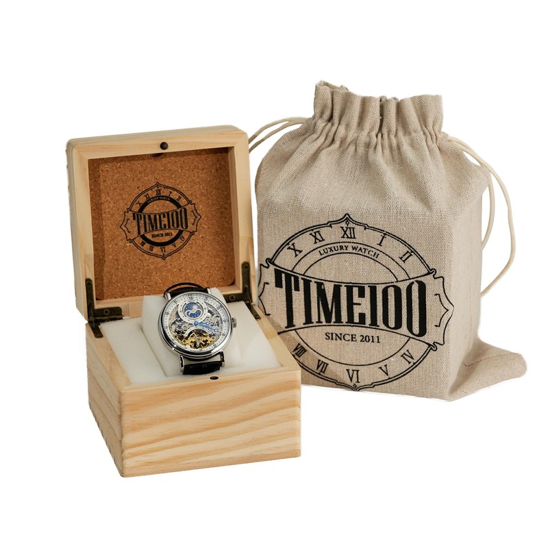 TIME100 Men's Automatic Watch Self Winding Mechanical Watch Genuine Leather