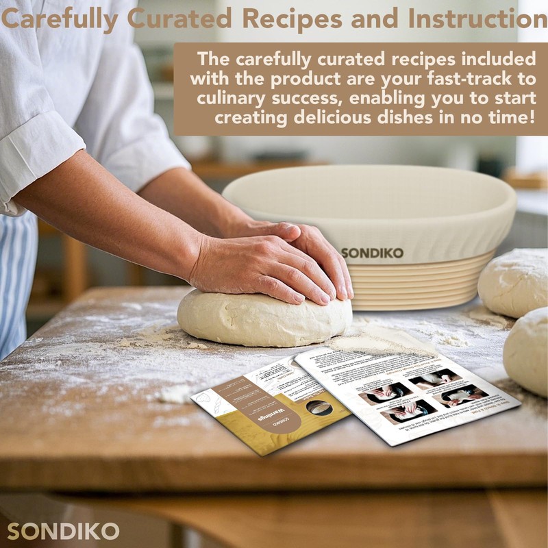 Sondiko Sourdough Starter Kit, Sourdough Bread Baking Supplies, Oval Banneton