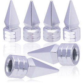 MEAJOO 6PCS Spiked Shape Tire Valve Stem Caps, Aluminum Alloy Spike Wheel Tire Valve Stem, Universal Dustproof Waterproof Air Caps for Cars, SUV, Trucks, Bikes, Motorcycles, Bicycles(Silver)