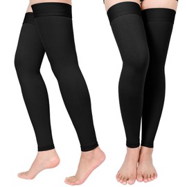 2 Pairs Compression Stockings for Women & Men, Thigh High Length 15-20mmHg Graduated Compression Socks for Nursing Sports Varicose Veins, Dot Top, Footless, Black,S