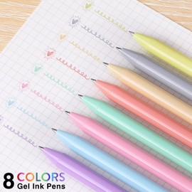 Sikao 8 Pastel Gel Pens Colorful Ink Colors 0.5mm Fine Tip Quick Dry Ideal for Writing, Drawing, Journaling, Notes, Perfect for School, Office and Home