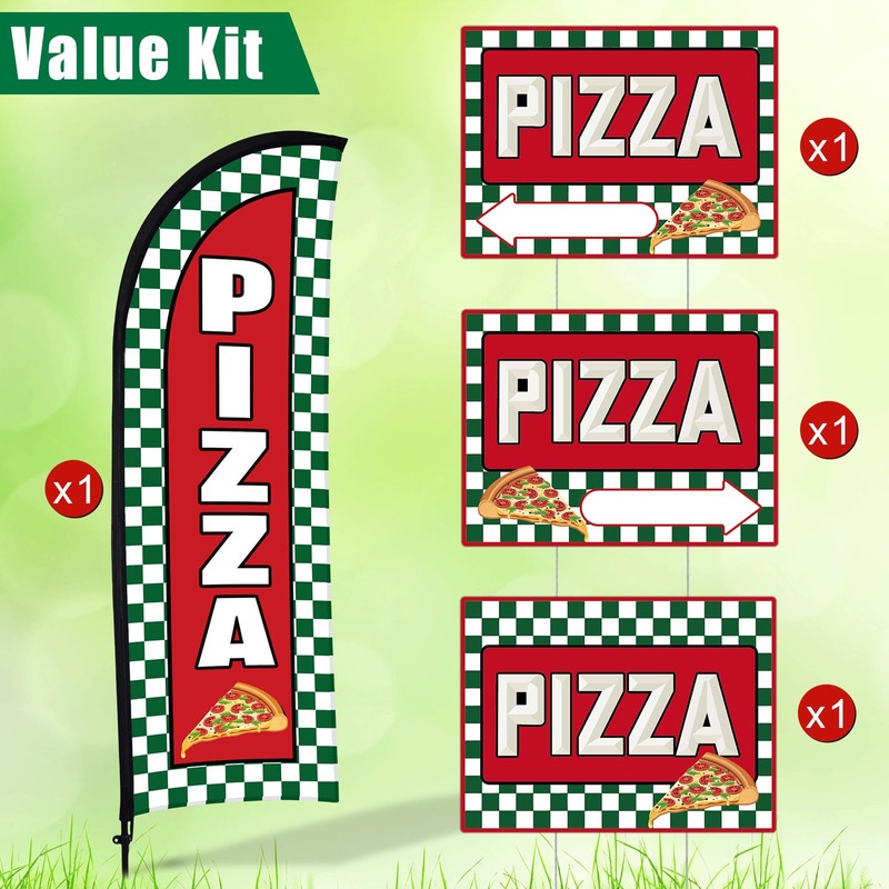 4 Sets Pizza Sign Sets 1 Pack Pizza Feather Flag