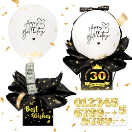 wokdsbl Schwarz Geldgeschenke Geburtstag Überraschungsbox, Explosionsbox für Geldgeschenk, Pull Geld Ballon Box für Geldgeschenke,Geburtstagsbox Ballon Box für Freunde, Familie