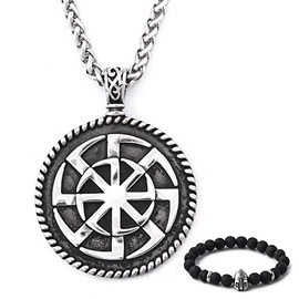 BAVIPOWER Viking Sun Wheel Shield Pendant Stainless Steel Keel Chain Norse Necklace for Men Women Nordic Pagan Jewelry Strong Protection