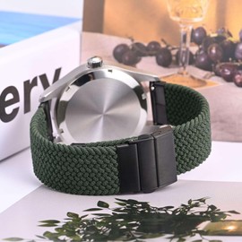 Anbeer Braided Nylon Watch Band, 0.7 inch (18 mm), 0.8 inch (20 mm), 0.9 inch (22 mm), Stepless Adjustment, Quick Release, Tri-fold Push Buckle