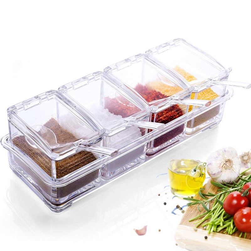Contenedor de Almacenamiento de Condimentos Transparente con Cucharas, Resistente Al