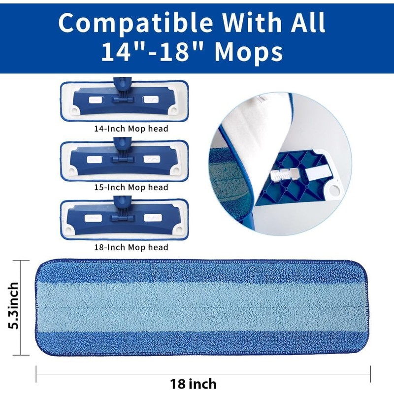 18 inch Mop Refills, 3 Pack Microfiber Reusable Replacement Mop