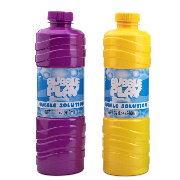 Bubble Play 64oz Bubble Refill Pack - Jumbo Supply Includes [2] 32oz Bottles of High Concentrate, Non Toxic Solution for Use w/ Kids Bubble Machine, Wands, Blowers & Other Toys - Bottle Color May Vary