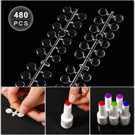 Maitys 480 Tips Round False Nail Display Tips Clear Nail Color Display Chart Card Sticks with Adhesive Sticker for Bottles Colorful Polish DIY Training Practicing Displaying