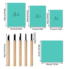 YUDAWN Lino Print Plate Set, 4 Pieces Linocut Plates Soft Rubber Stamp Rubber Stamp Carving Blocks with 5 Linoleum Carving Tools for Print Graphics Craft DIY