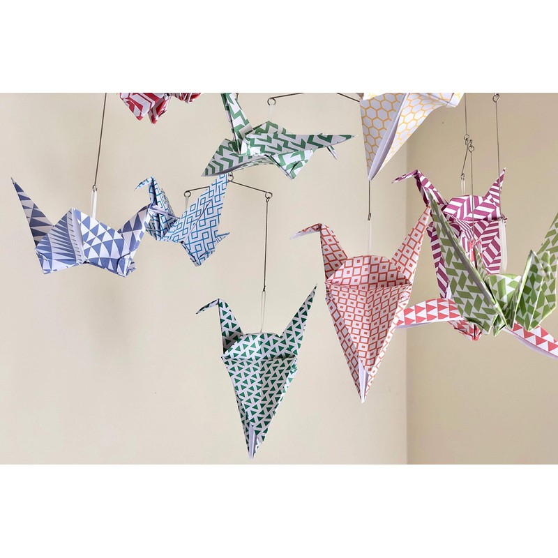 Patterned Rainbow Origami Bird Crane Baby Nursery Mobile