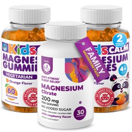 DR. MORITZ Kids Magnesium Citrate Gummies Orange Flavor (120 Count) and 200 mg Calm Magnesium Gummies for Adults in Raspberry Flavor (30 Count) - No Added Sugar & Non-GMO