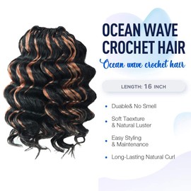 ToyoTree Ocean Wave Crochet Hair - 14 Inch 8 Packs Black Mix Brown Mid-Length Curly Deep Wave Crochet Hair, Synthetic Ocean Wave Braiding Hair Extensions (14 Inch,P1B/30-8P)