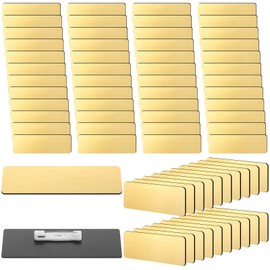 Geosar 50 Pcs Name Tag Badge Blanks Brushed Round Corners Pin DIY Blank ID Name Badge for Office Workers Students(1 x 3 Inches,Gold)