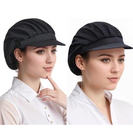 2 Pack Black Chef Hats Cooking Kitchen Hair Nets Cap Adjustable Elastic Food Factory Hairnets for Men Women