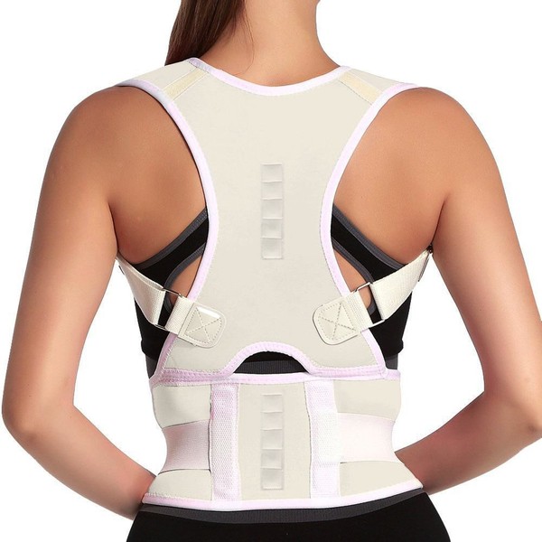 Thoracic Back Brace Posture Corrector- Magnetic Lumbar Back Support Belt-Back Pain Relief, Improve Thoracic Kyphosis, for Lower and Upper Back Pain Men & Women (White, XX-Large)