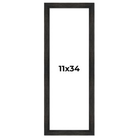 11x34 Frame Black Barnwood Picture Frame - Modern Photo Frame Includes UV Acrylic Shatter Guard Front, Acid Free Foam Backing Board, Hanging Hardware Wood Wall Frames for Family Photos - no Mat
