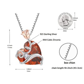 Oskani Rose Flower Birthstone Heart Necklaces for Women, 925 Sterling Silver 5A Cubic Zirconia January Birthstone Pendant Garnet Color Jewelry, Anniversary Birthday Gifts for Wife Mom Her