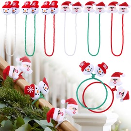 Solsew 12 Pcs Christmas Garland Ties Decorative Garland Twist Ties Santa Snowman Pattern Reusable Xmas Banister Decor for Railing Wreath Curtain Tree Decoration, 12 Inches