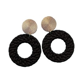 Boho Acrylic Geometric Round Braided Drop Dangle Earrings for Women-Black