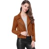 Allegra K Women Short Soft Zip Up Faux Suede Biker