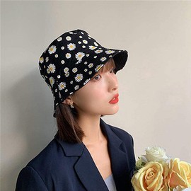 Malaxlx Cute Daisy Flower Embroidered Bucket Hat Beach Sun Hat Summer Fishing Hat for Women Teens, Reversible Double-Side Wear