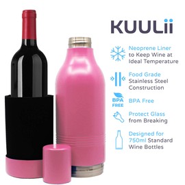 CUULii Skinny, Slim, Thinner Insulated Wine Tumbler - Stainless Steel Double Walled Wine and Champagne Bottle Cooler - Portable Wine Chiller with BPA-Free Neoprene Liner - Black (750ml)
