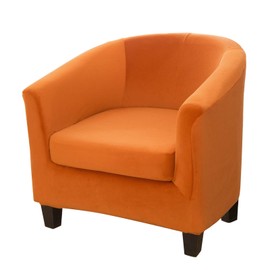 MIFXIN Tub Chair Slipcover 2 Piece Stretch Club Chair Cover with Cushion Cover Spandex Round Barrel Chair Slipcover Couch Armchair Furniture Protector for Living Room Hotel (Velvet Orange)