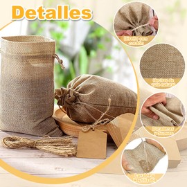 Bolsas de Arpillera con Cordón, 25 Bolsas de Lino para Bodas con etiquetas de papel, Bolsas de Arpillera para Joyería, Bolsas de Yute para Regalos, Cumpleaños, Fiestas, Recuerdos de Boda (13 x 18cm)